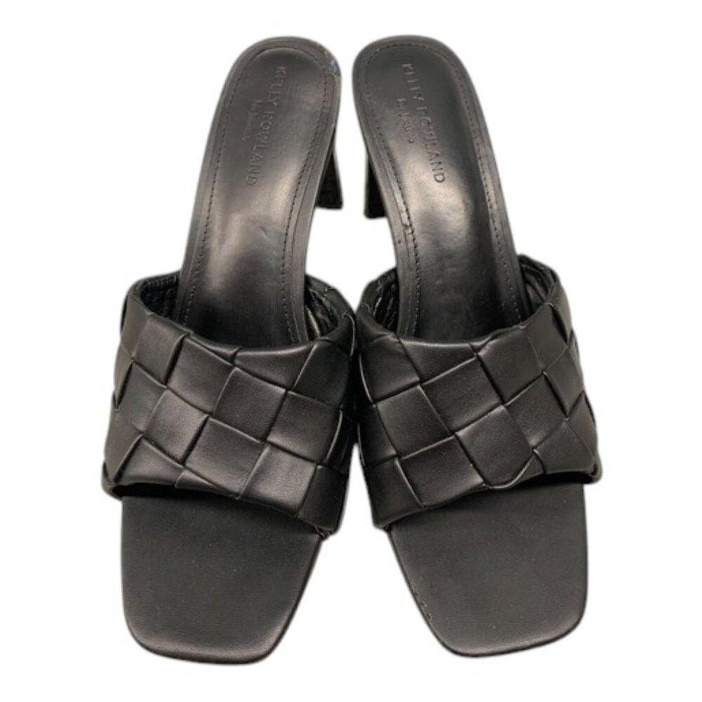 JustFab Kelly Woven Slide Sandals Women’s Black Square Toe Casual Heels Size 8.5